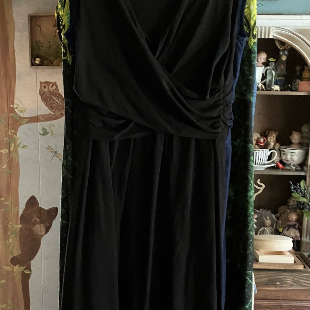 Lands' End Black Ruched Wrap Midi Dress